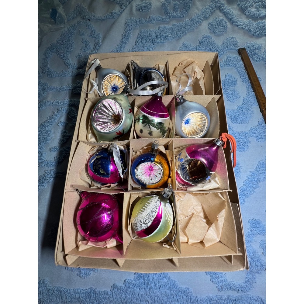 Shiny Brite Mercury Glass Christmas Ornaments Indent Teardrop Mixed Lot of 10